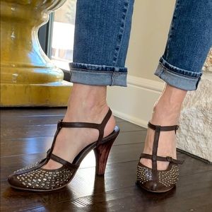 Calleen Cordero t strap sling back pumps